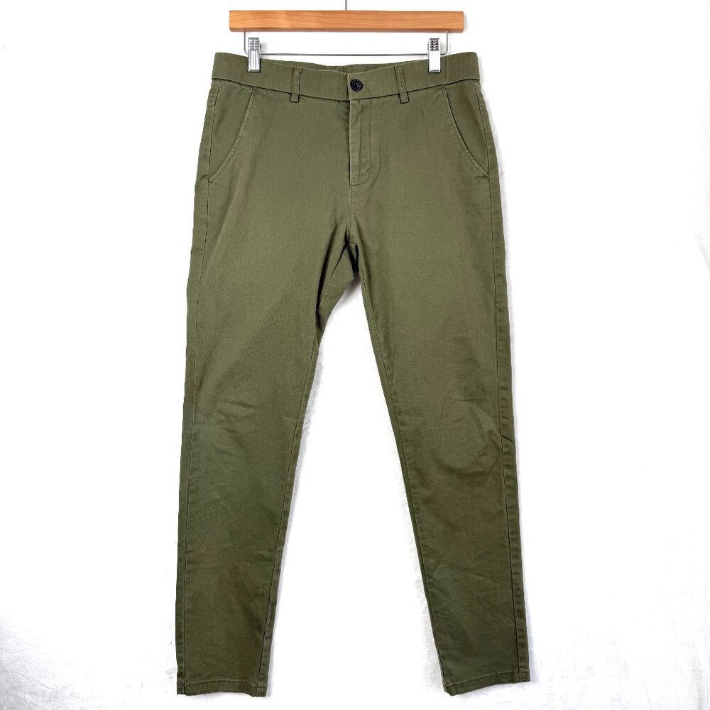 Plaid and Plain Slim Skinny Fit Tapered Trousers Stretch Pants Mens 31 Green